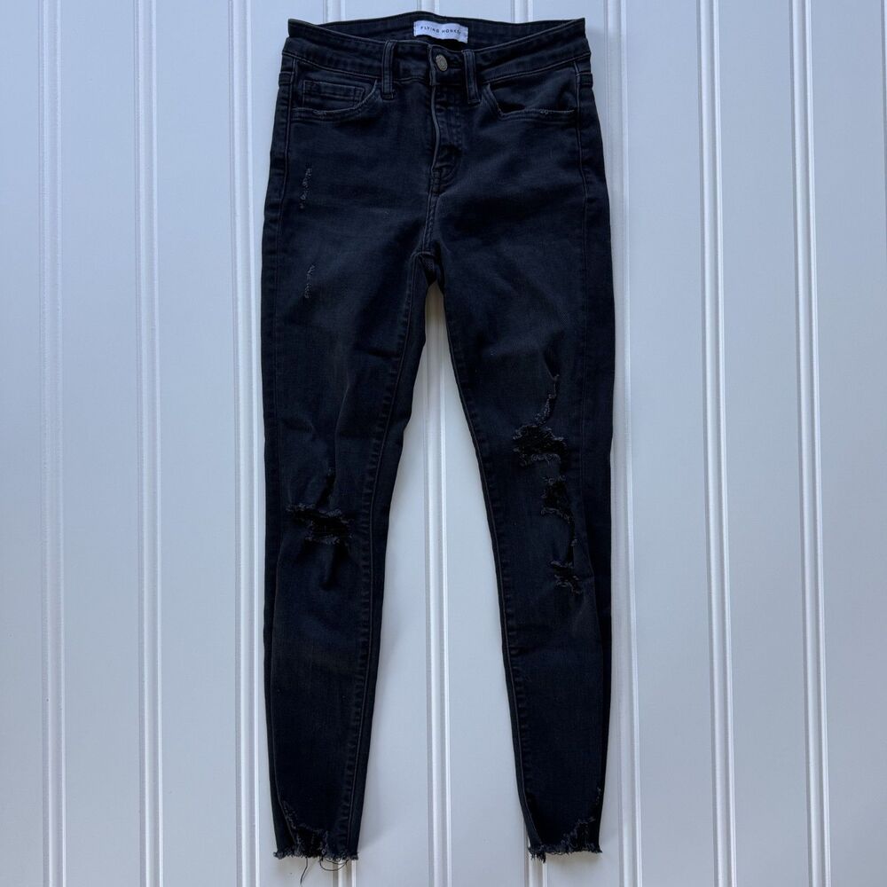 Flying Monkey Black Distressed Skinny Jeans | Edgy Grunge Ripped Denim Pants - Picture 2 of 7